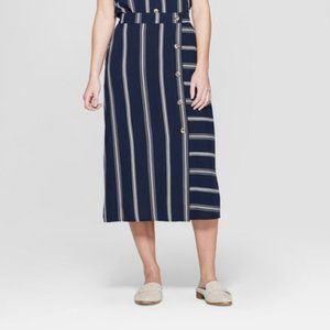 🌙Xhiliration Navy and White Striped Maxi Skirt